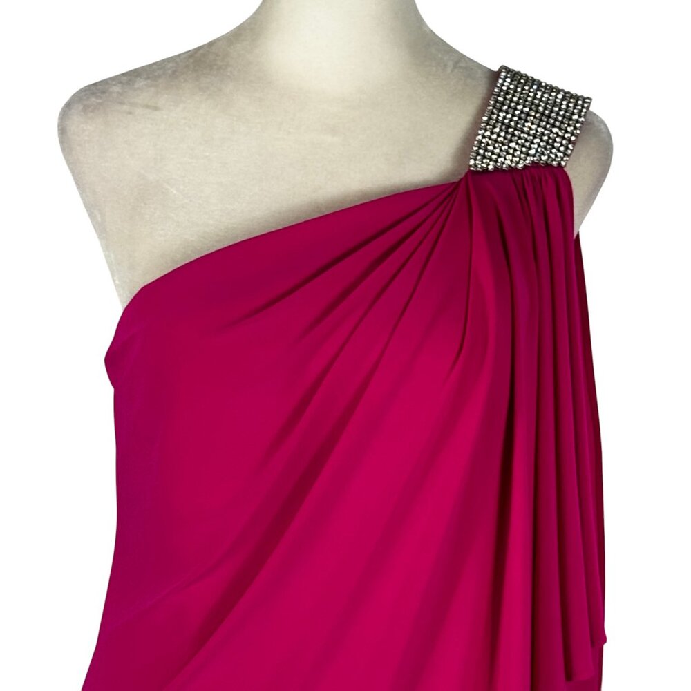 Stunning Cache Pink One-Shoulder Rhinestone Cocktail Dress – Size 6 - Picture 8 of 11
